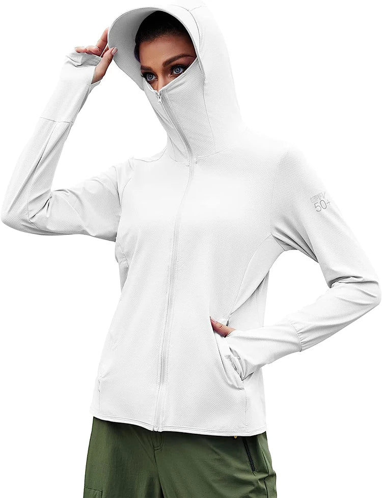 TRVLWEGO Women's Cycling Jacket SPF 50+ Sun Protection Long Sleeve Hiking Running Outdoor Zip Up Hoodie Shirts with Pockets