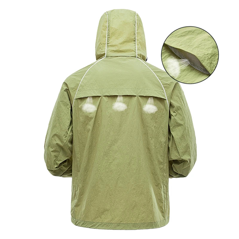 EUMERGX Men's Women's Trekking Windbreaker Summer Sun Protection Waterproof Lightweight Jacket Fishing Climbing Hiking Coat