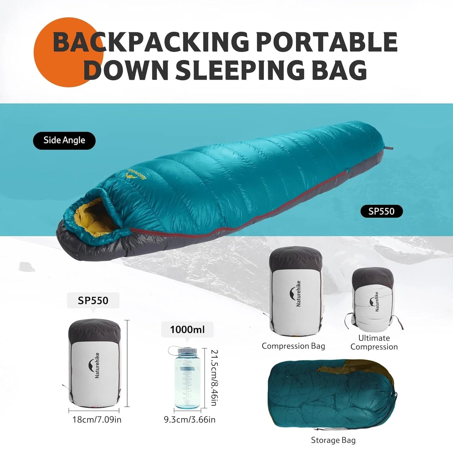 Naturehike Snowbird Sleeping Bag Duck Down 650FP Mummy Sleeping Bag for Adults Cold Weather for Outdoor Hiking Travel Ultralight