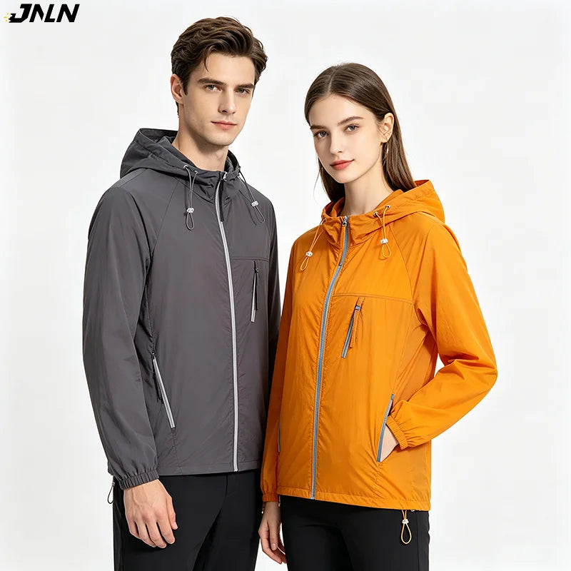 JNLN Women's Men's Sun Protective Jackets Camping Mountaineering Hiking Outdoor Waterproof Windbreaker Summer Lightweight Coat