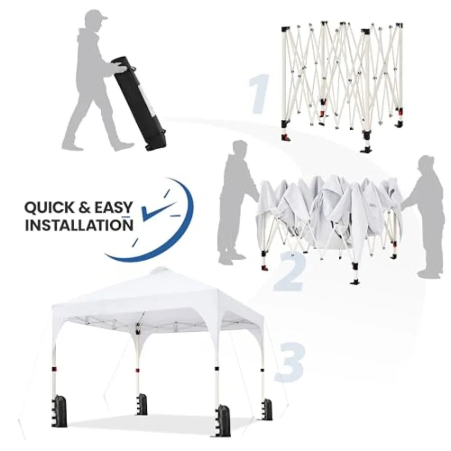 Pop Up Canopy Tent for Parties Beach Outdoor Use, Polyester Fabric, Beige, Instant Setup with Vent Wheeled Bag, Includes 4 Sand
