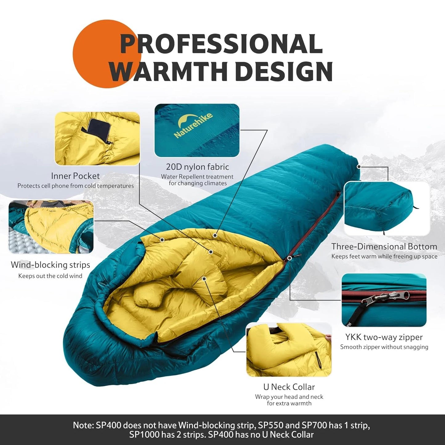 Naturehike Snowbird Sleeping Bag Duck Down 650FP Mummy Sleeping Bag for Adults Cold Weather for Outdoor Hiking Travel Ultralight