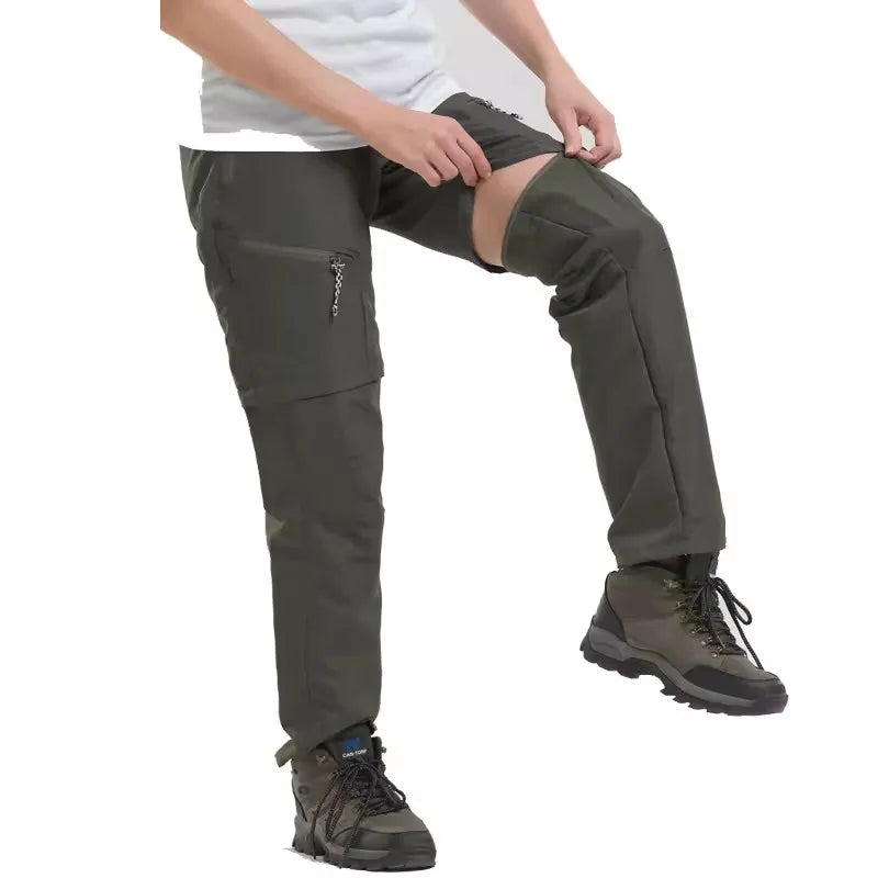 Men Women Quick Dry Hiking Pants Zipper Pockets Outdoor Casual Pants Summer Detachable Leg Long Trousers for Camping and Fishing