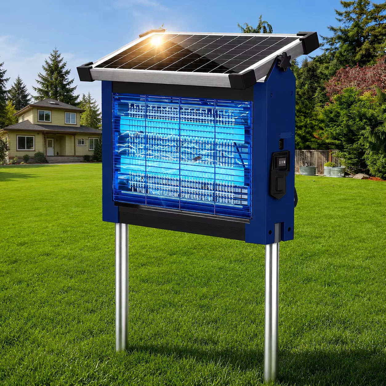 Solar Bug Zapper Outdoor, 4500V Mosquito Zapper with Panel Sensor, Waterproof Electric Fly Zapper for Garden Patio Camping