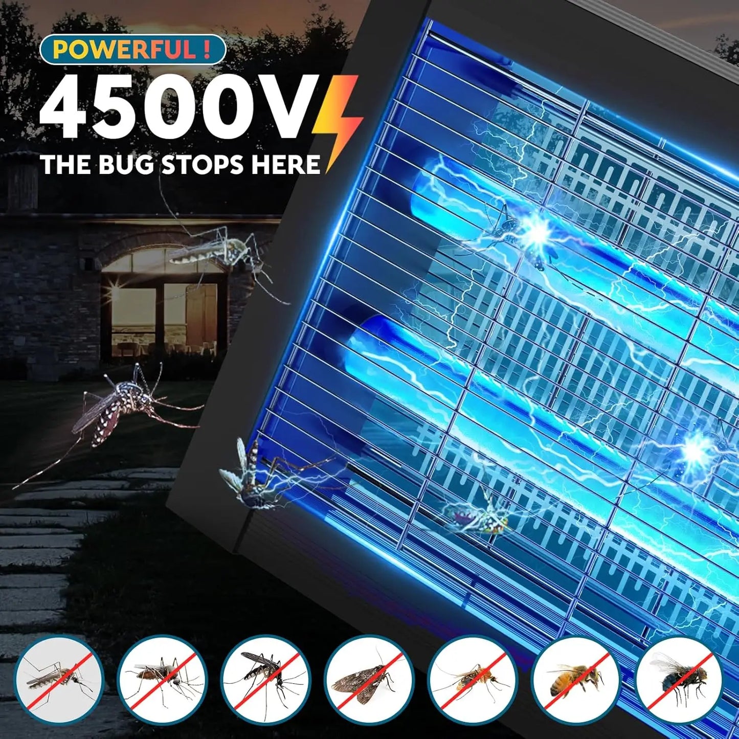 Solar Bug Zapper Outdoor, 4500V Mosquito Zapper with Panel Sensor, Waterproof Electric Fly Zapper for Garden Patio Camping