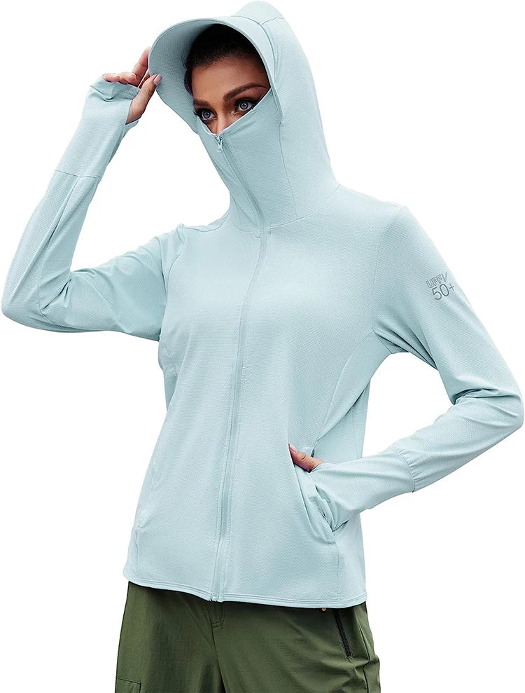 TRVLWEGO Women's Cycling Jacket SPF 50+ Sun Protection Long Sleeve Hiking Running Outdoor Zip Up Hoodie Shirts with Pockets
