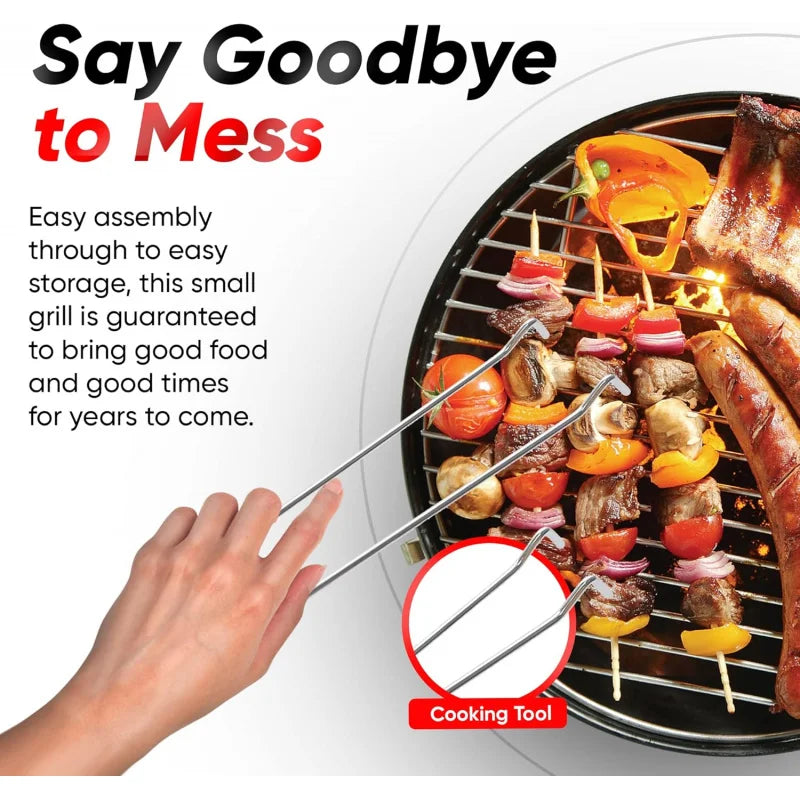 14-inch Portable Barbecue Grill with 3-Point Locking Lid for Heat Preservation