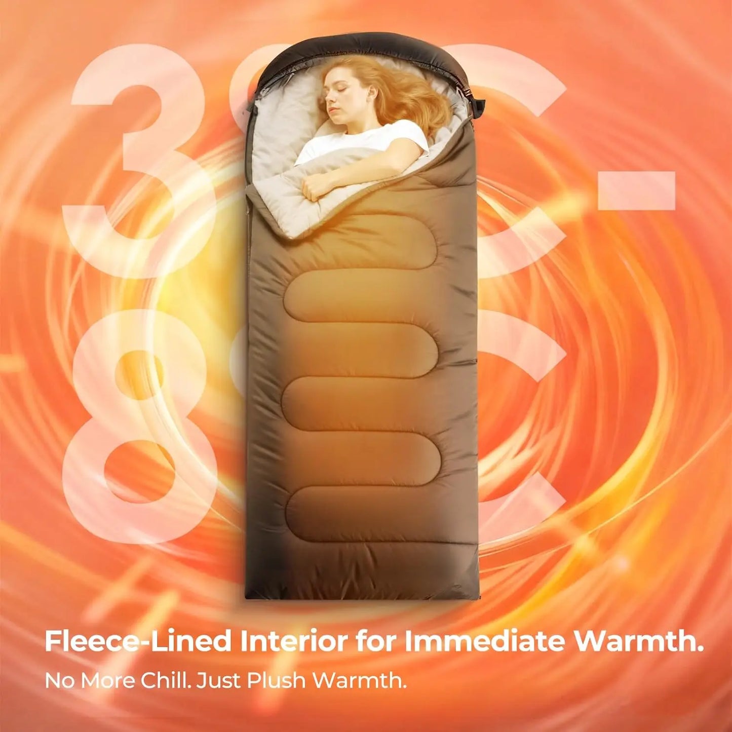 Sleeping Bag for Adults, Cold Weather & Warm Plush Fleece-Lined Interior - Portable Waterproof