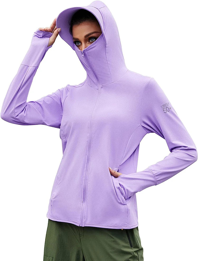 TRVLWEGO Women's Cycling Jacket SPF 50+ Sun Protection Long Sleeve Hiking Running Outdoor Zip Up Hoodie Shirts with Pockets