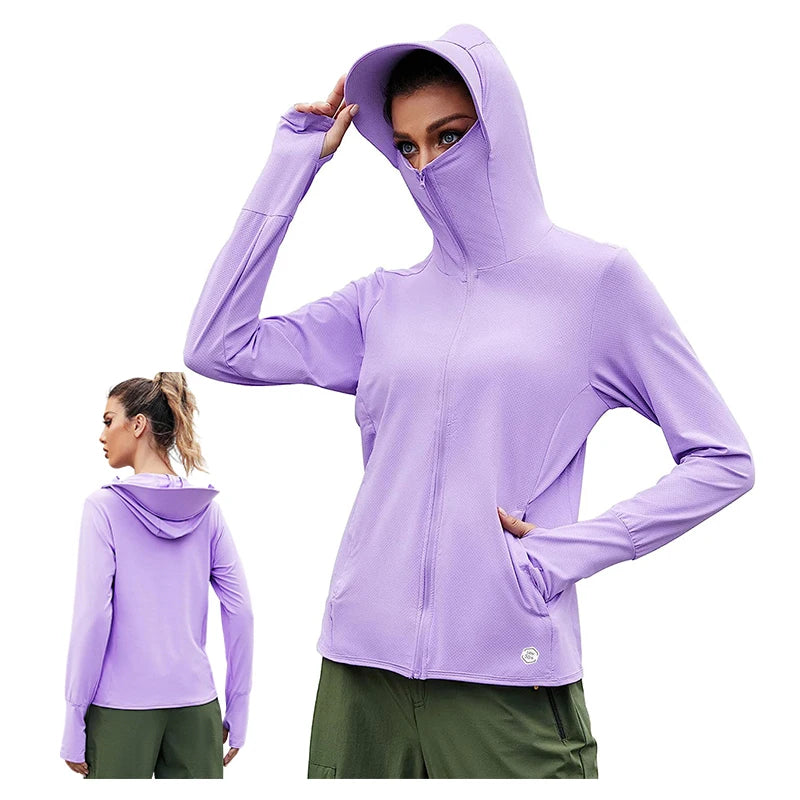 TRVLWEGO Women's Cycling Jacket SPF 50+ Sun Protection Long Sleeve Hiking Running Outdoor Zip Up Hoodie Shirts with Pockets