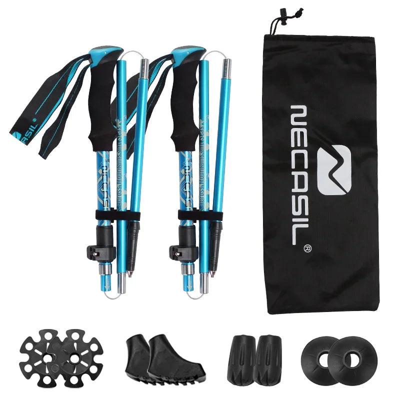 2PCS Ultralight Foldable Trekking Poles Telescopic Nordic Hiking Walking Sticks Portable Outdoor Camping Trail Running Canes