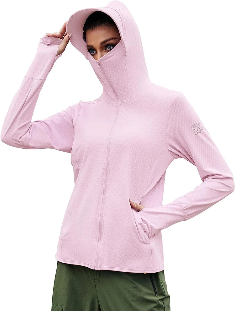 TRVLWEGO Women's Cycling Jacket SPF 50+ Sun Protection Long Sleeve Hiking Running Outdoor Zip Up Hoodie Shirts with Pockets