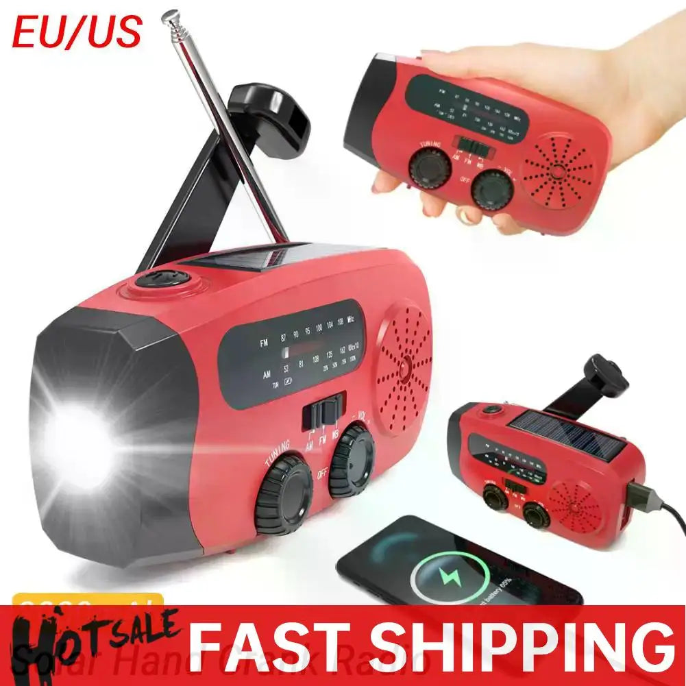 Portable Emergency Crank Radio FM/AM/WB Weather Radio with LED Flashlight Multifunctional Solar Power Radio for Outdoor Survival