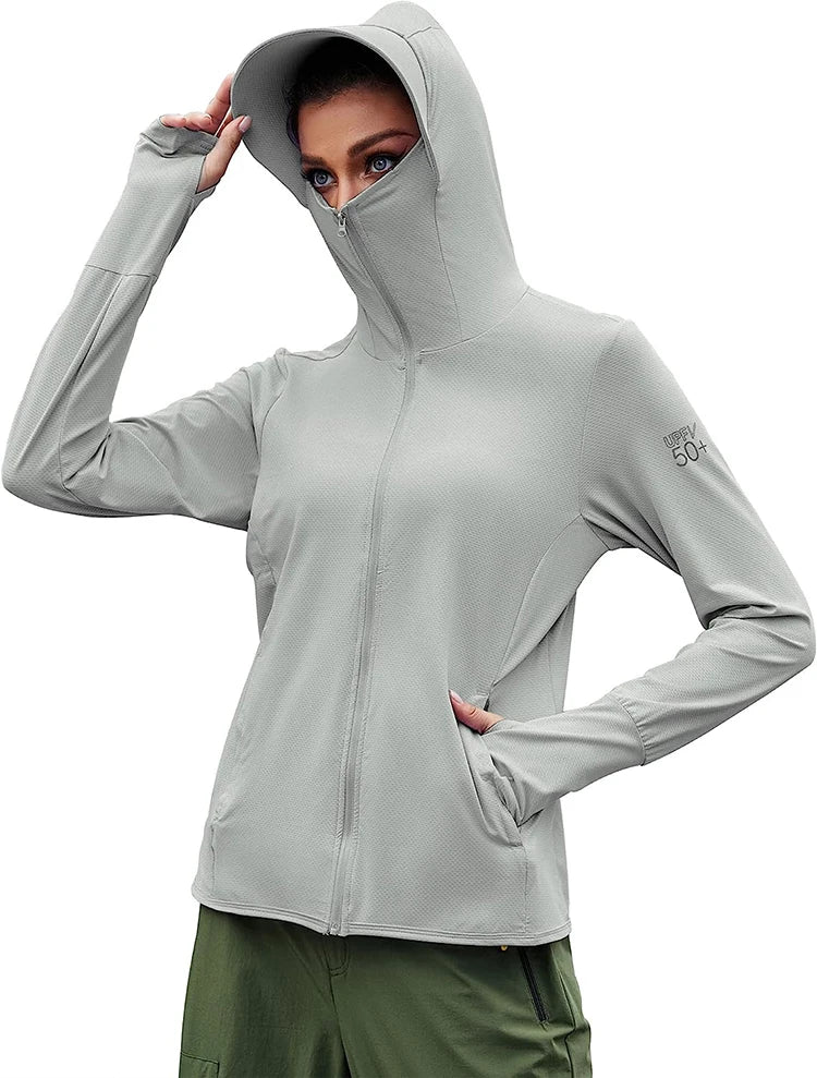 TRVLWEGO Women's Cycling Jacket SPF 50+ Sun Protection Long Sleeve Hiking Running Outdoor Zip Up Hoodie Shirts with Pockets