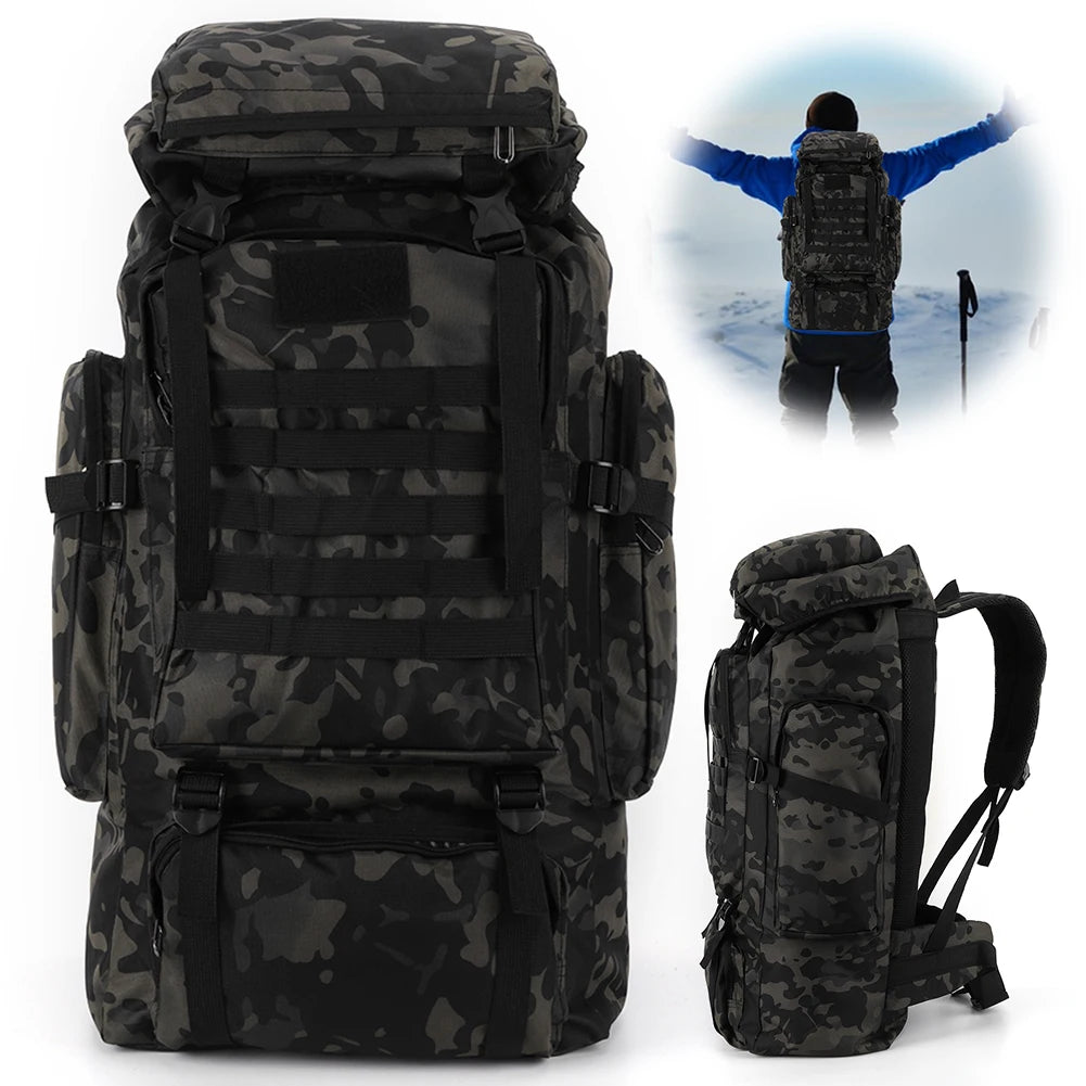 80L Mountaineering Backpack 600D Oxford Cloth Trekking Backpack Wear- Mountain Climbing Rucksack Travel Accessories