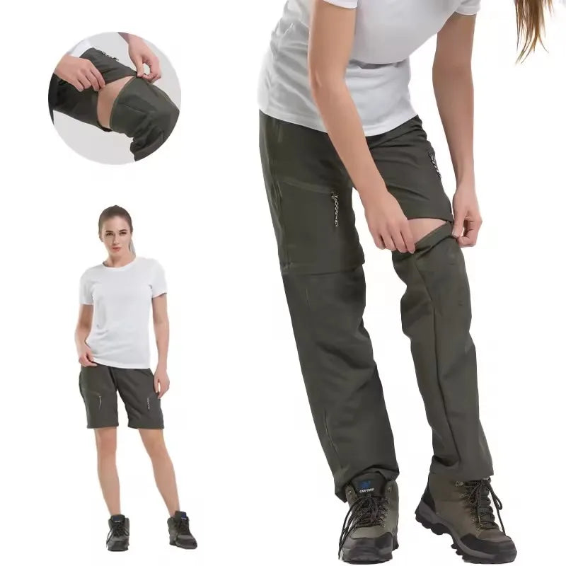 Men Women Quick Dry Hiking Pants Zipper Pockets Outdoor Casual Pants Summer Detachable Leg Long Trousers for Camping and Fishing