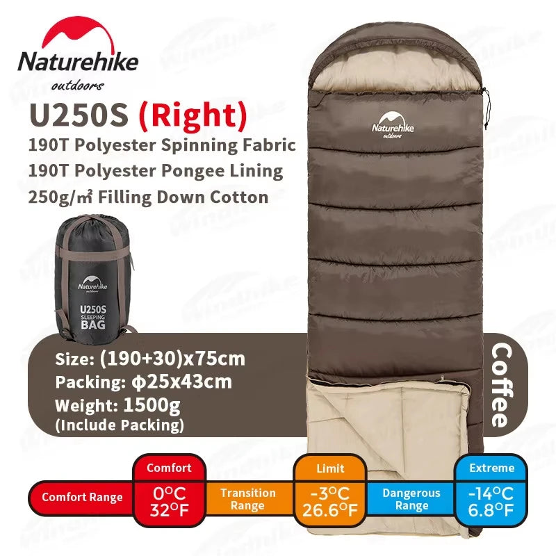Naturehike Sleeping Bag Ultralight Cotton Sleeping Bag Winter Sleeping Bag Lightweight Waterproof Outdoor Quilt Sleeping Bag