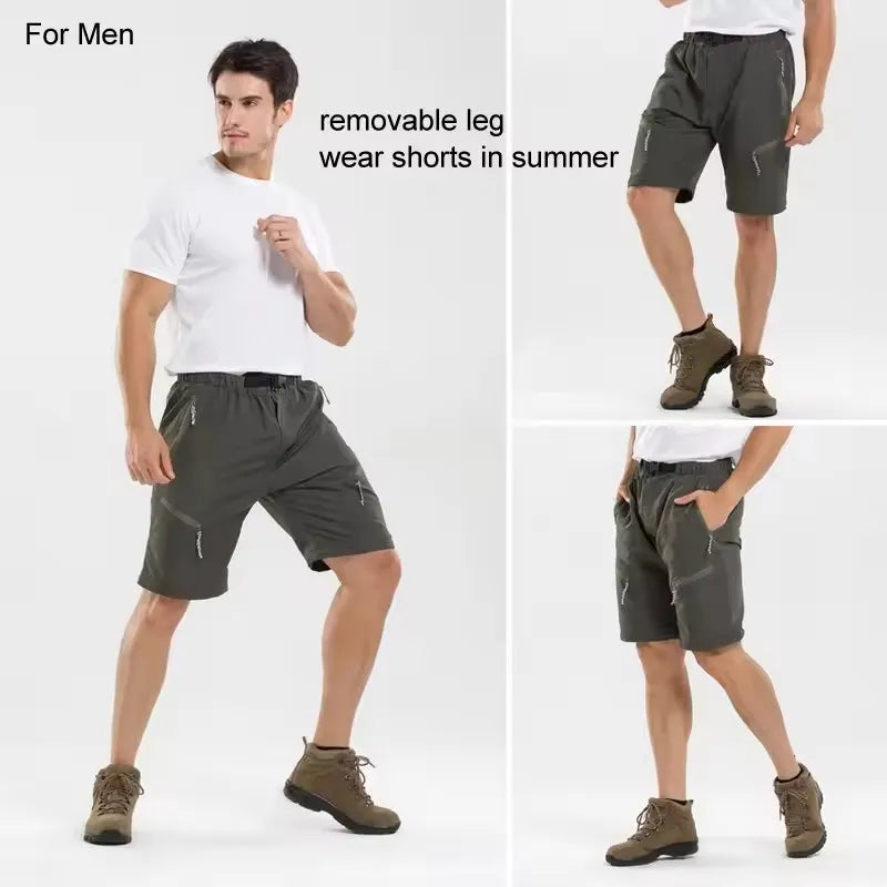 Men Women Quick Dry Hiking Pants Zipper Pockets Outdoor Casual Pants Summer Detachable Leg Long Trousers for Camping and Fishing