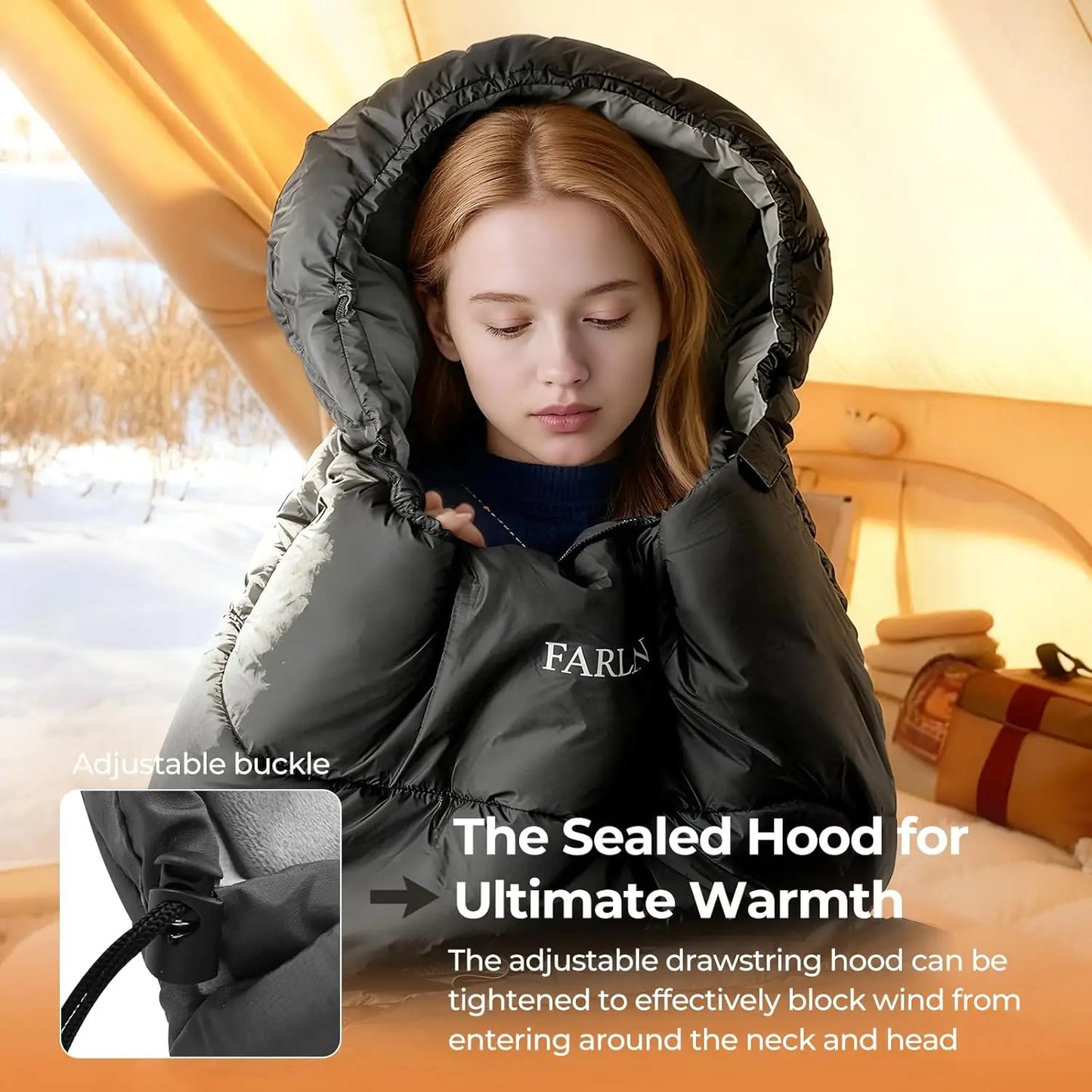 Sleeping Bag for Adults, Cold Weather & Warm Plush Fleece-Lined Interior - Portable Waterproof