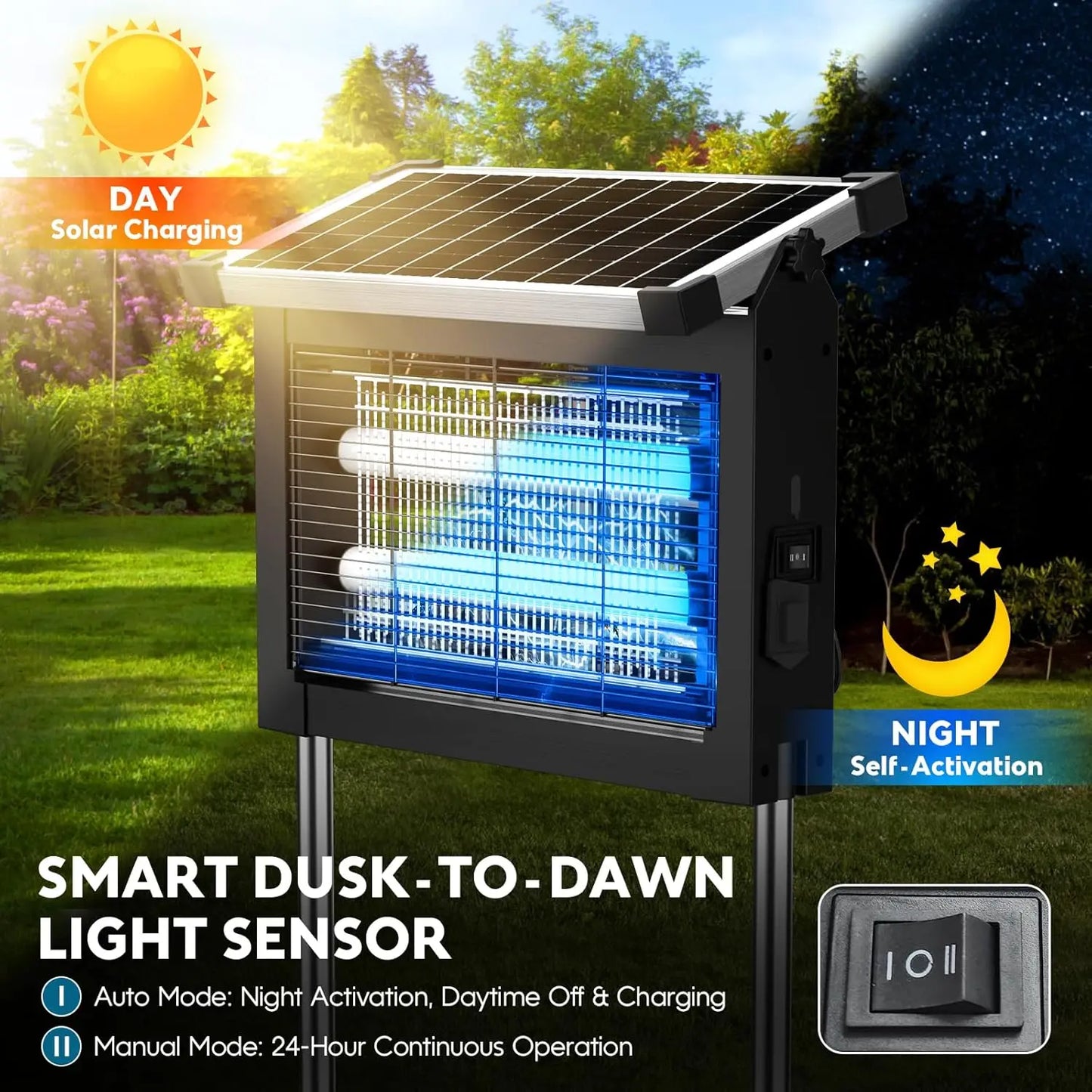 Solar Bug Zapper Outdoor, 4500V Mosquito Zapper with Panel Sensor, Waterproof Electric Fly Zapper for Garden Patio Camping