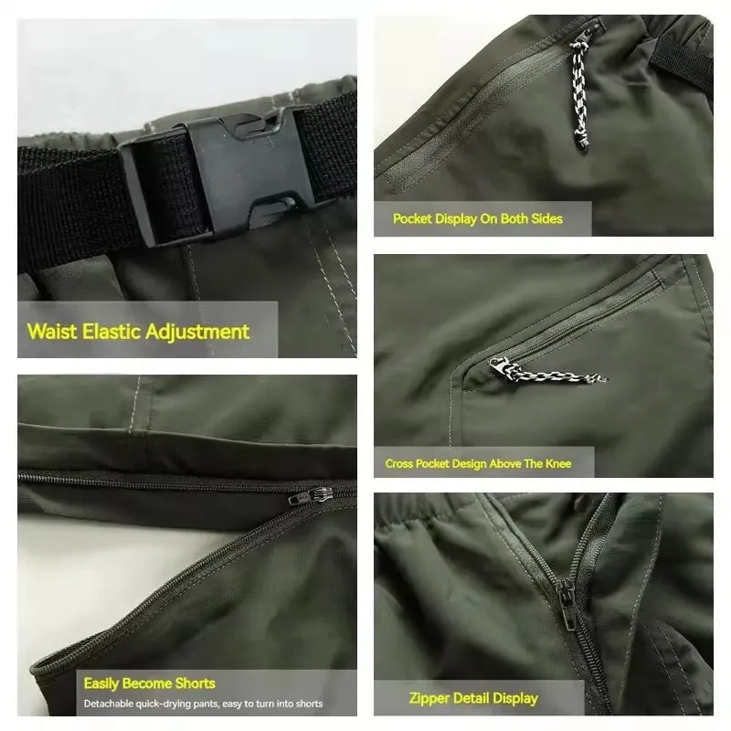 Men Women Quick Dry Hiking Pants Zipper Pockets Outdoor Casual Pants Summer Detachable Leg Long Trousers for Camping and Fishing