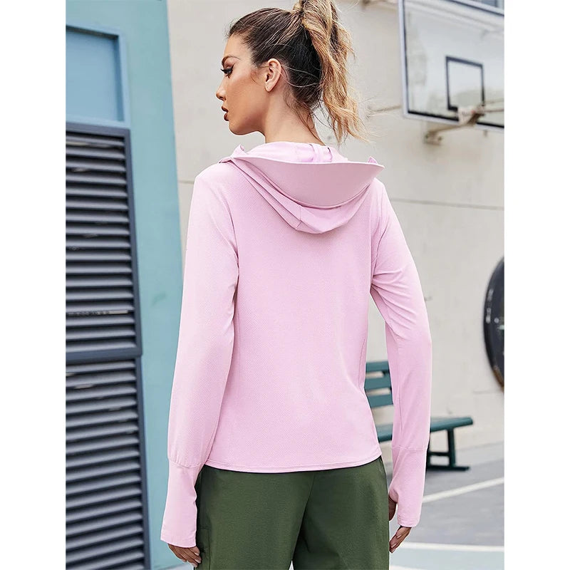 TRVLWEGO Women's Cycling Jacket SPF 50+ Sun Protection Long Sleeve Hiking Running Outdoor Zip Up Hoodie Shirts with Pockets