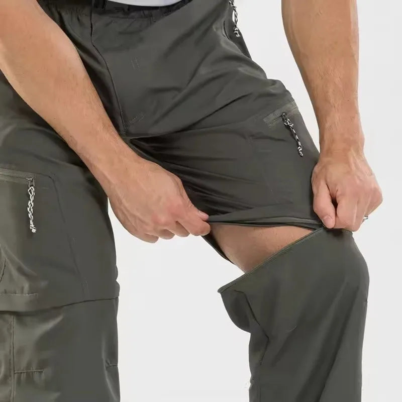 Men Women Quick Dry Hiking Pants Zipper Pockets Outdoor Casual Pants Summer Detachable Leg Long Trousers for Camping and Fishing