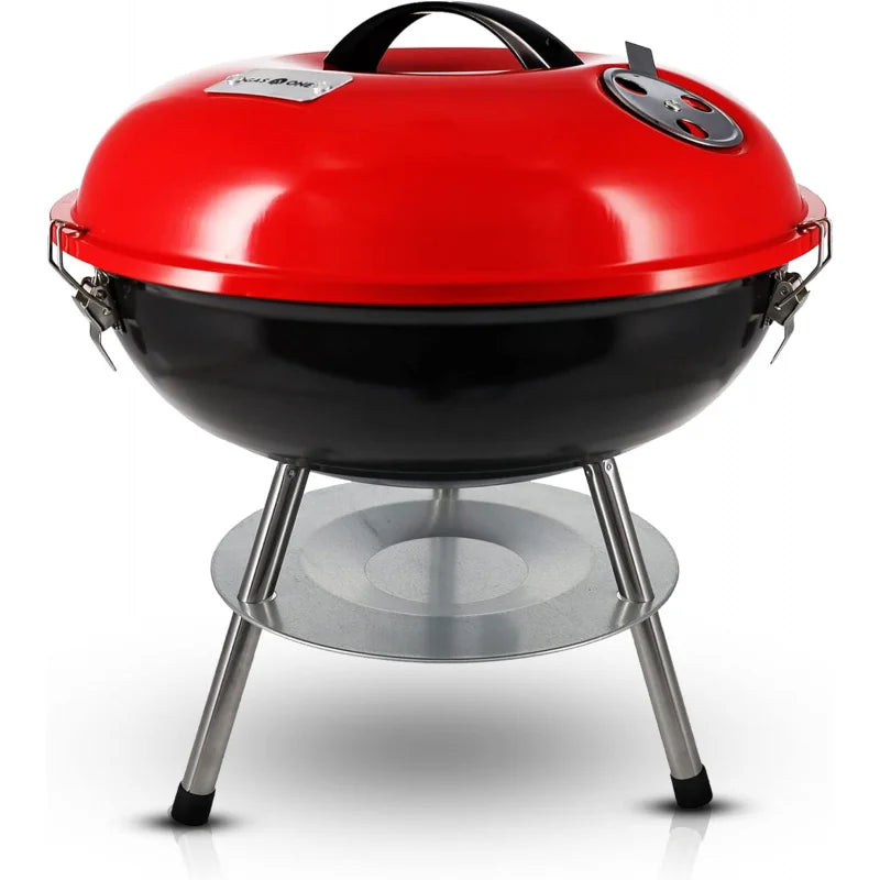14-inch Portable Barbecue Grill with 3-Point Locking Lid for Heat Preservation