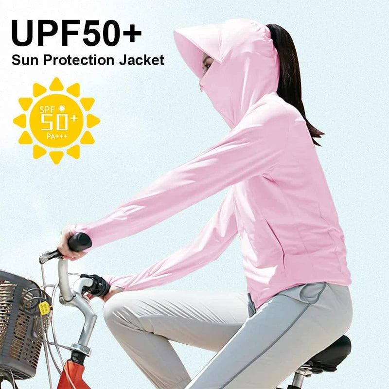 TRVLWEGO Women's Cycling Jacket SPF 50+ Sun Protection Long Sleeve Hiking Running Outdoor Zip Up Hoodie Shirts with Pockets