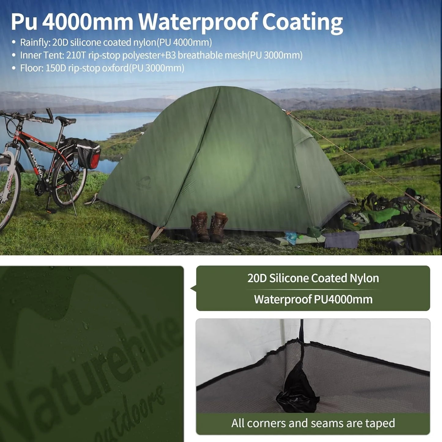 Naturehike Cycling Tent 1 Person Portable Ultralight Backpacking Trekking Tent Waterproof Double Layer Camping Tent